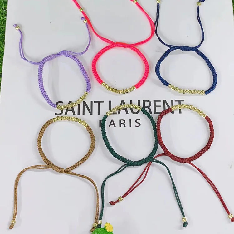 BM1112  Delicate Chic Tiny Little 18K Gold Twisted Round Bead Colorful Cord Macrame Bracelets for Women