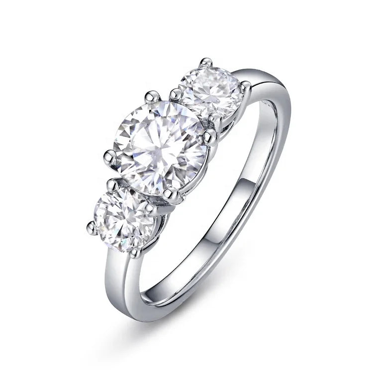 925 Silver Engagement Bridal Rings Customizable Classic Moissanite Silver Ring Three Stone Engagement Ring for Women