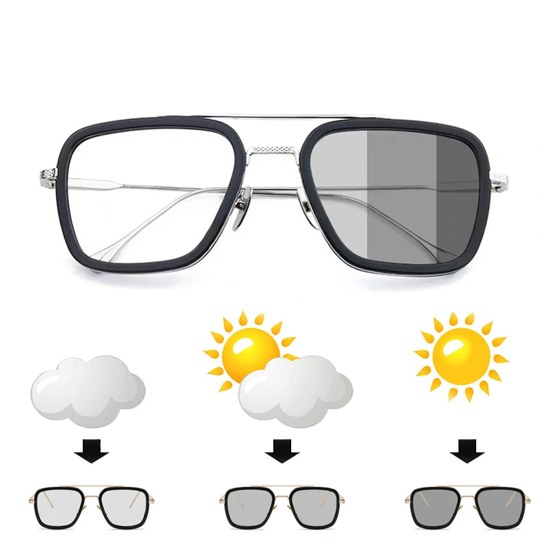 Steampunk Optic Photochromic Glasses Newest Iron Men Spider Men Sunglasses Endgame Tony Stark Gold Silver Mirror Lenses Metal