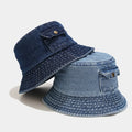 2022 Fall Winter  New Trendy Denim Fisherman Cap Pocket Design Jean Bucket Hat for Women Lady Men Outdoor Sports Casual Dress