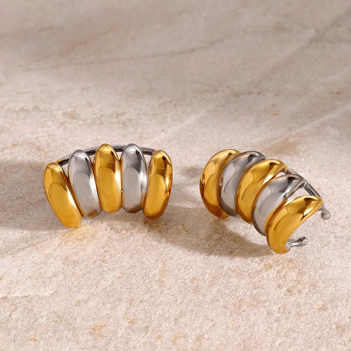 New Arrival High Polished Minimalist Stainless Steel Earring Women Jewelry Triple Half Moon Stud Swirl Earrings