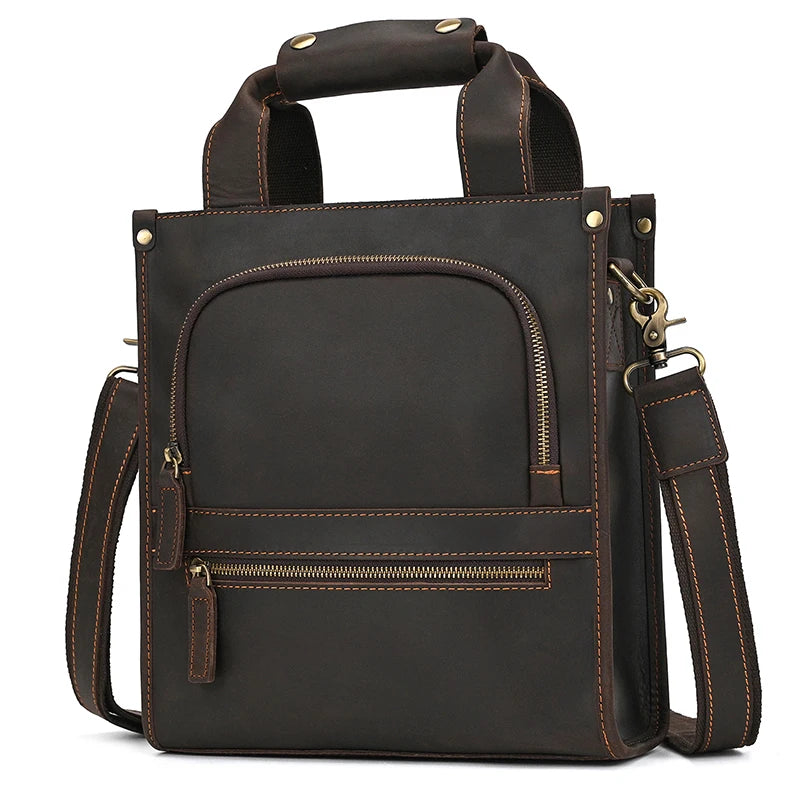 Men's Genuine Leather Shoulder Bag Vintage Crazy Horse Leather Flap Messenger Bag Cow Leather Causal Cover Crossbody Bag