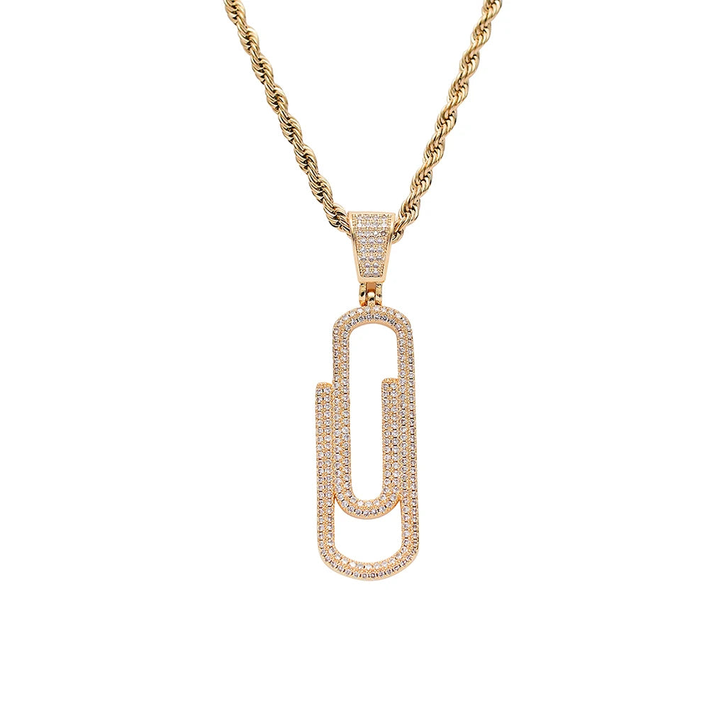 CN257 Gold Plated Brass Cubic Zircon Rope Chain Pendant Necklace Men Women's Hip Hop Party Jewelry Gift MegaBDM