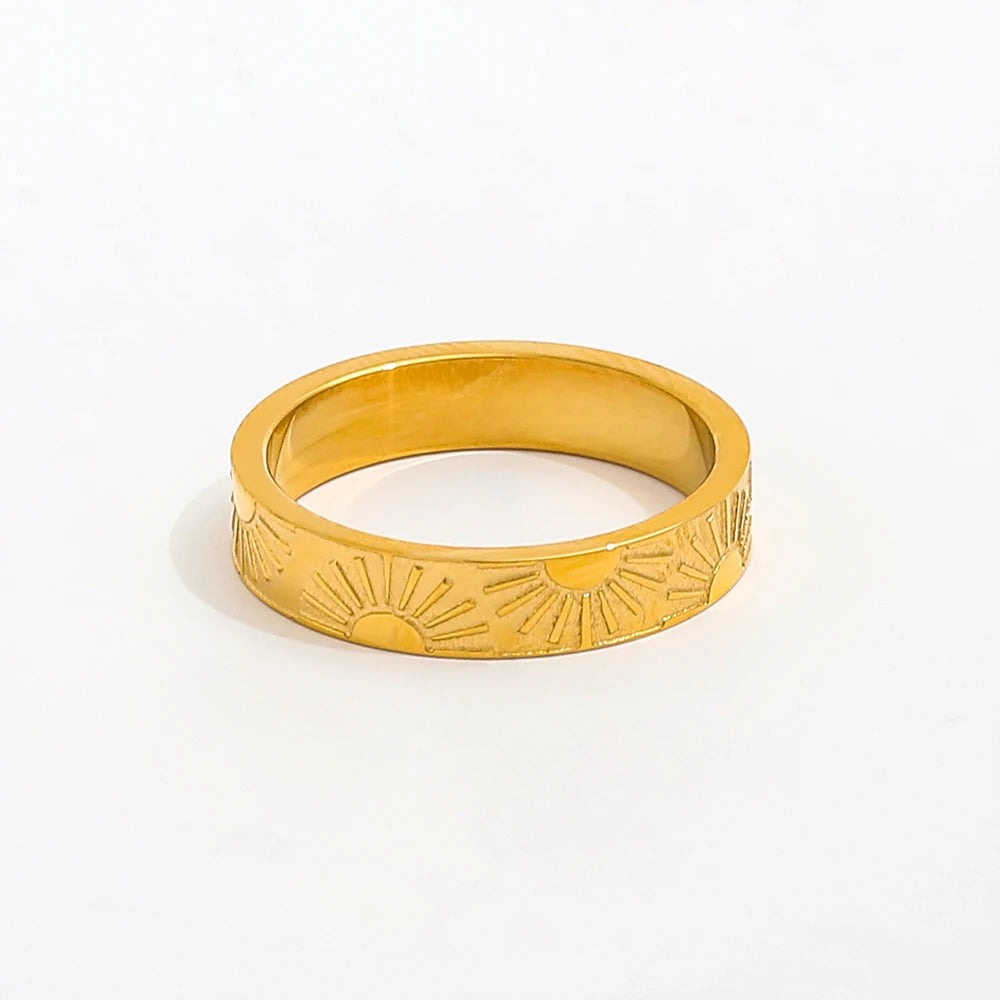 Joolim Jewelry Wholesale 18K Gold Plated Sun Burst Surround Stainless Steel Statement Rings for Women for Engagement or Gift