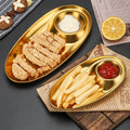 Korean Style 304 Stainless Steel Tray Golden Oval Snack Dish Dumpling Plate Dipping Saucer Restaurant Fries Plate for Camping