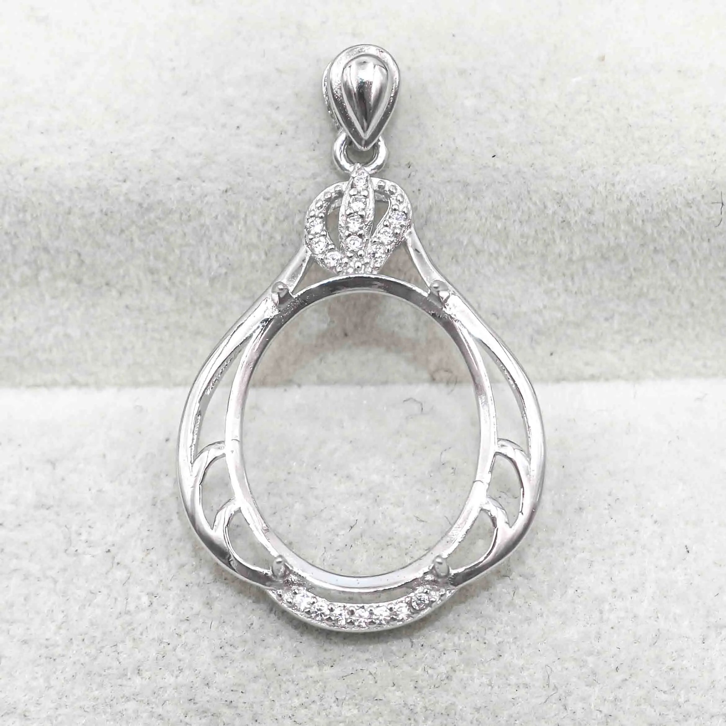 Sterling Silver 15*17mm Semi Mount Pendant Empty Frame Blank Support Setting S925 Base Holder Without Center Stone for DIY Inlay