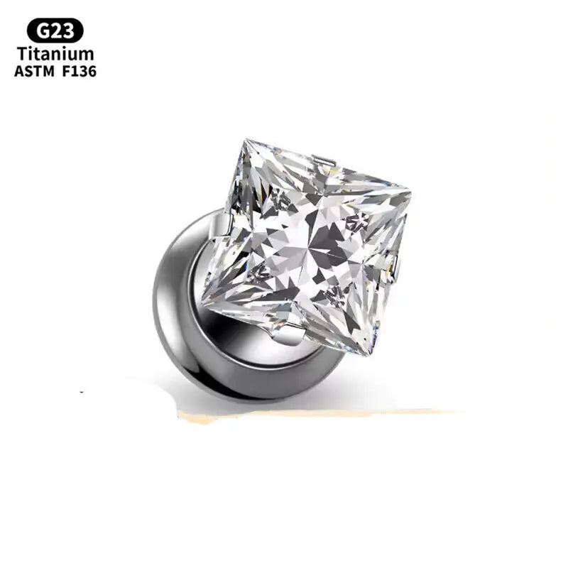 Fashion Astm F136  Solid G23  Titanium  INTERNALLY THREADED 5A Zircon Flesh Tunnel Ear Plug Ear Gauges Body Piercing Jewelry