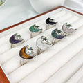 2025 Hot Sale Silver Plated Adjustable Amethyst Crystal Black Obsidian Ring Star and Moon Natural Gemstone Ring for Women Gifts