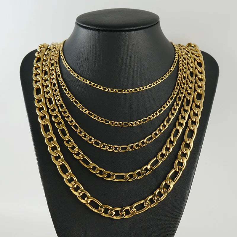 18K Gold Plated Stainless Steel Figaro Chain Necklace for Men Gift for Occasions