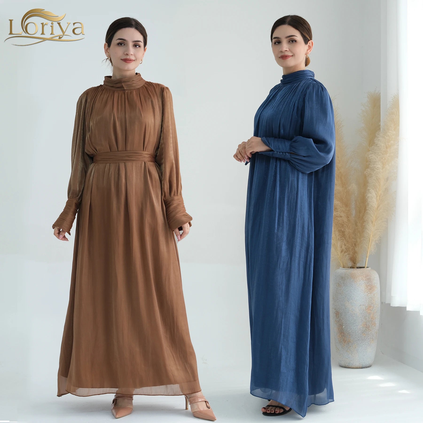 2024 Loriya Wholesale Islamic Clothing Summer Abaya Shiny Polyester Casual Women Muslim Dress Long Dress Women