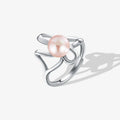 Trendy S925 Sterling Silver White Gold Plated Rings for Women with Irregular Geometric Pearl Design