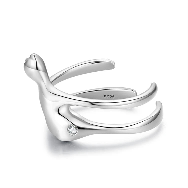 Trendy Fine Jewelry 925 Sterling Silver Cute Cat Shape Open Adjustable Finger Ring For Women Girls
