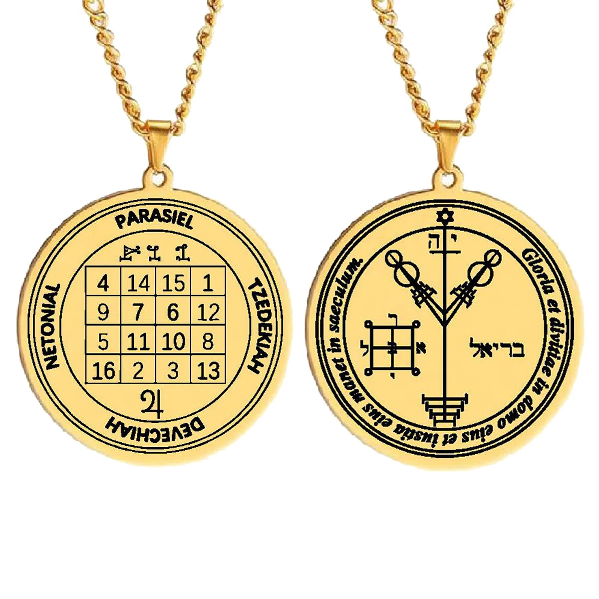 Lucky Gain Money Pantacle of Jupiter Have Great Wealth PARASIEL TZEDEKIAH DEVECHIAH Amulet Magic Stainless Steel Charm Necklace