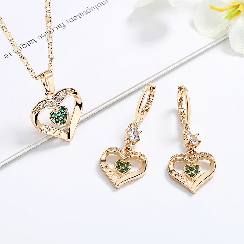 List American Oro Laminado 18k Gold Plated Heart Pendant Earring and Necklace Trendy Cute Jewelry Set for Girls Women