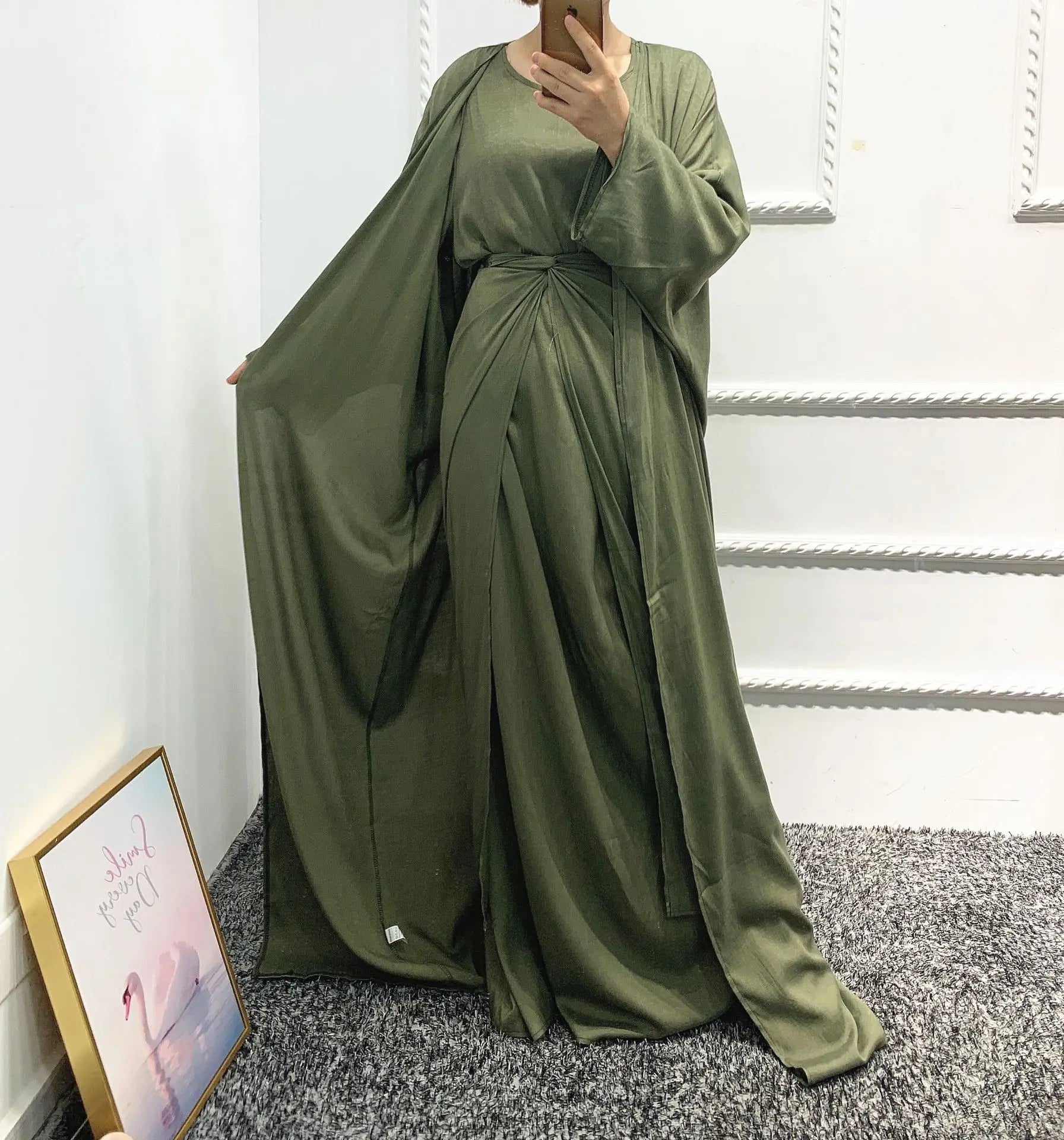 Turquie Traditional Muslim Clothing&accessories Pure Color Satin Clothing Muslim Abaya Islamic Jilbab Prayer 3 Piece Abaya