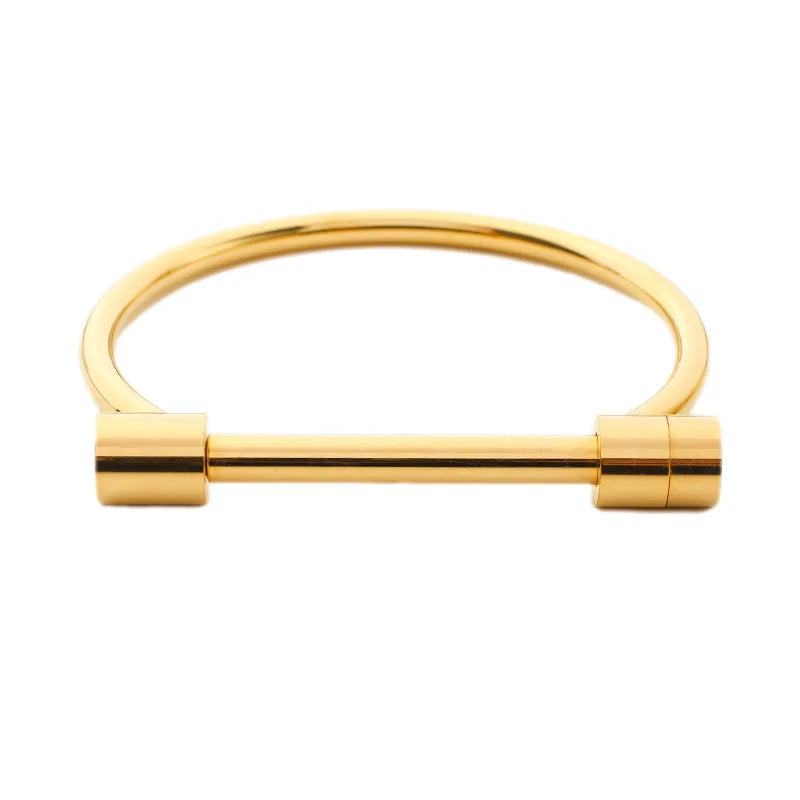 BOXUAN Stainless Steel Gold Bangle Waterproof Special Design D Shape Stainless Steel Bangles Bracelets New 2024 for Women