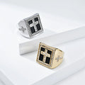 Square Stainless Steel Cross Signet Ring Vintage Prayer Diamond studded Ring Hip Hop Jewellery Accessories Wholesale