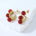 Good Earrings Wide 3 Ruby Natural Stones Irregular Hammered Hoop Earrings CC Hoop Trending Earrings for Women