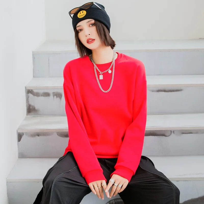 Woman Fleece Streetwear Clothing Custom Crew Neck Vintage Sweatshirt Oversized Embroidered Sweatshirts Women