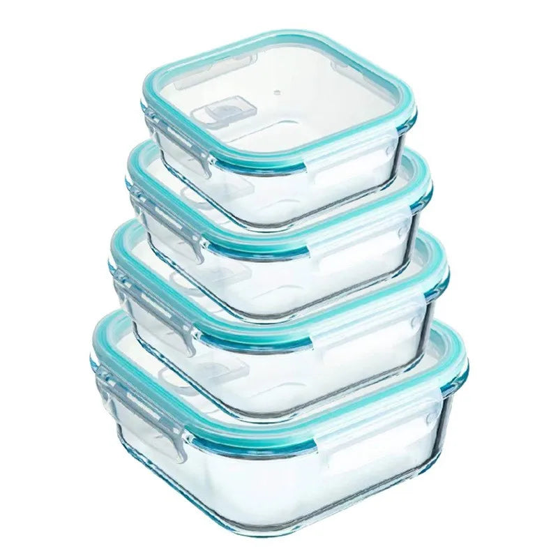 Glass Food Containers Lunch Box Multifunction Square Food Containers Glass Food Containers with Airtight Lock Lids