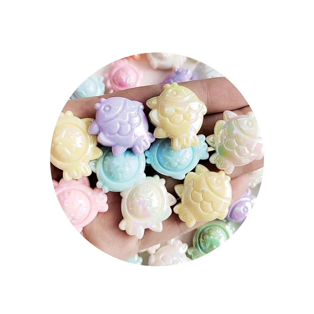 100pcs 22*26MM Random Mixed Color Acrylic Sea Animal Beads Fish Crab Loose Spacer Beads AB Color for Crafts Jewelry Making DIY