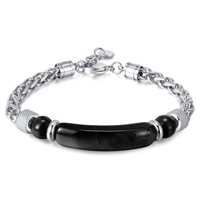 Natural Stone String Beads Stainless Steel Chain Bracelet Logo Customized Men's Titanium Steel Bracelet Glossy Jewellery for Men