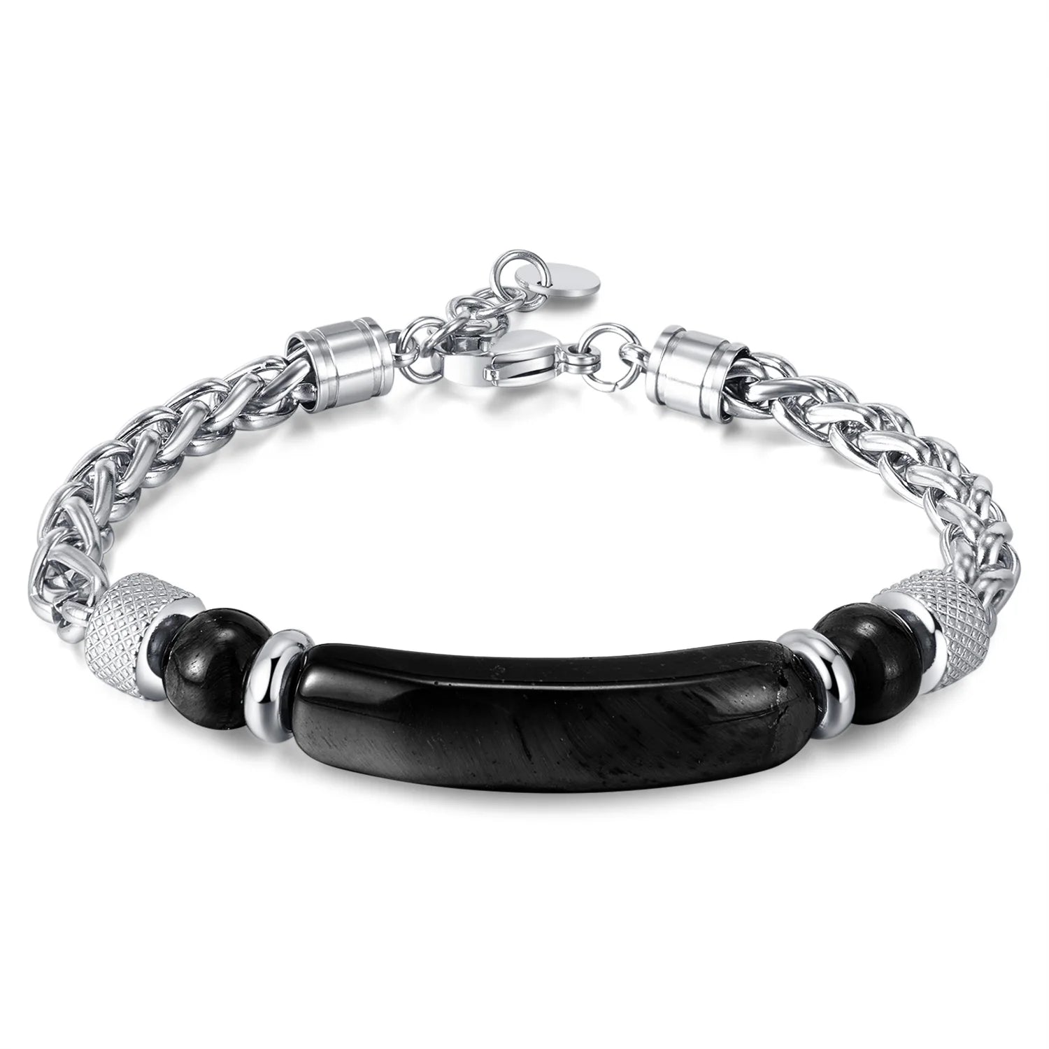 Natural Stone String Beads Stainless Steel Chain Bracelet Logo Customized Men's Titanium Steel Bracelet Glossy Jewellery for Men