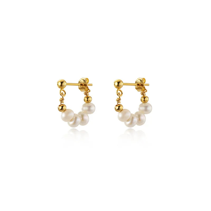 925 Sterling Silver Jewelry Natural Pearl Initial Cute Stud Earrings for Girls