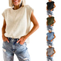 Hot Sale Spring Women's Summer Cap Sleeve Tops Casual Round Neck Loose Knitted Lightweight Sweater Pullover Tops