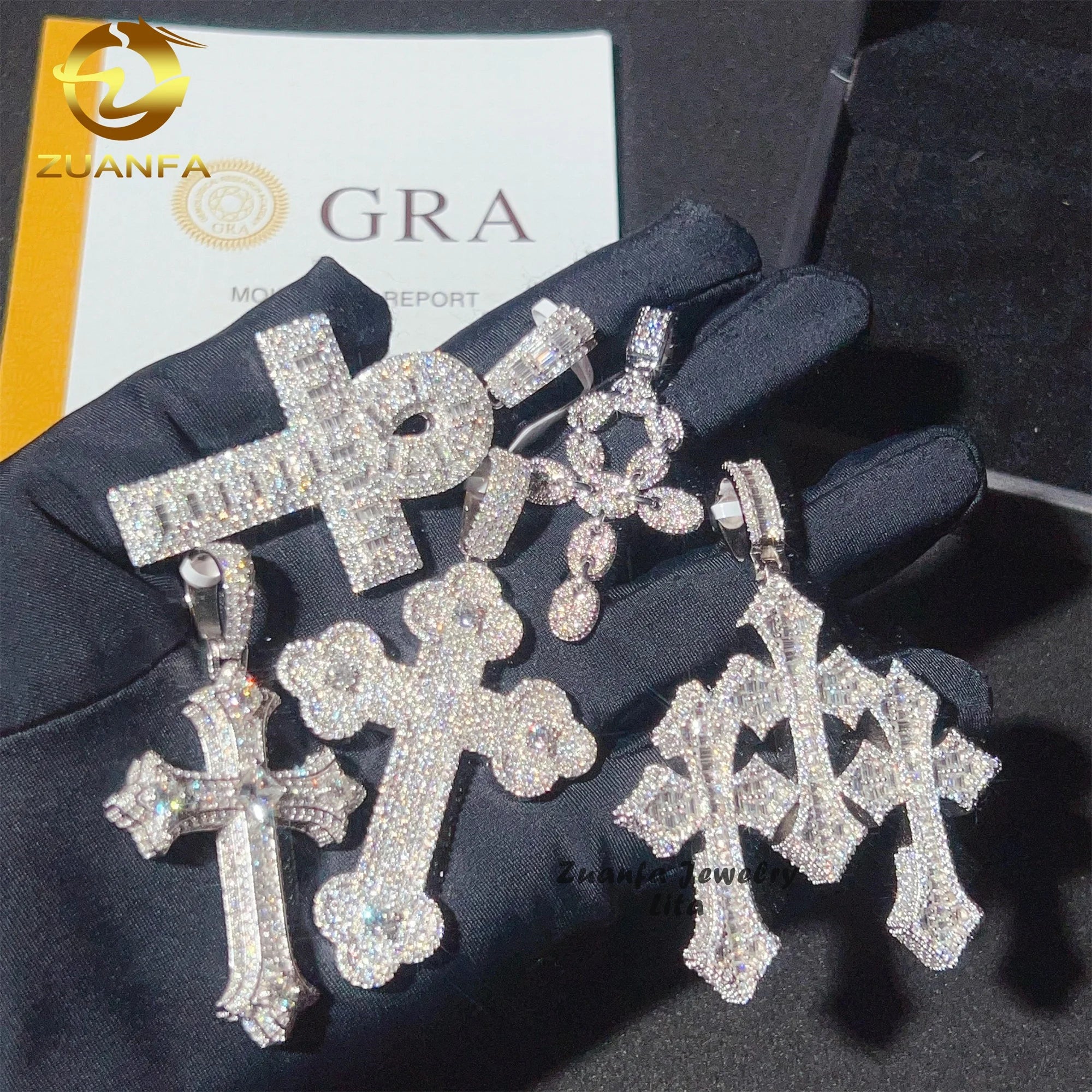 Hot Selling Pass Diamond Tester Hip Hop Iced Out Popular 925 Sterling Silver Moissanite Cross Pendants
