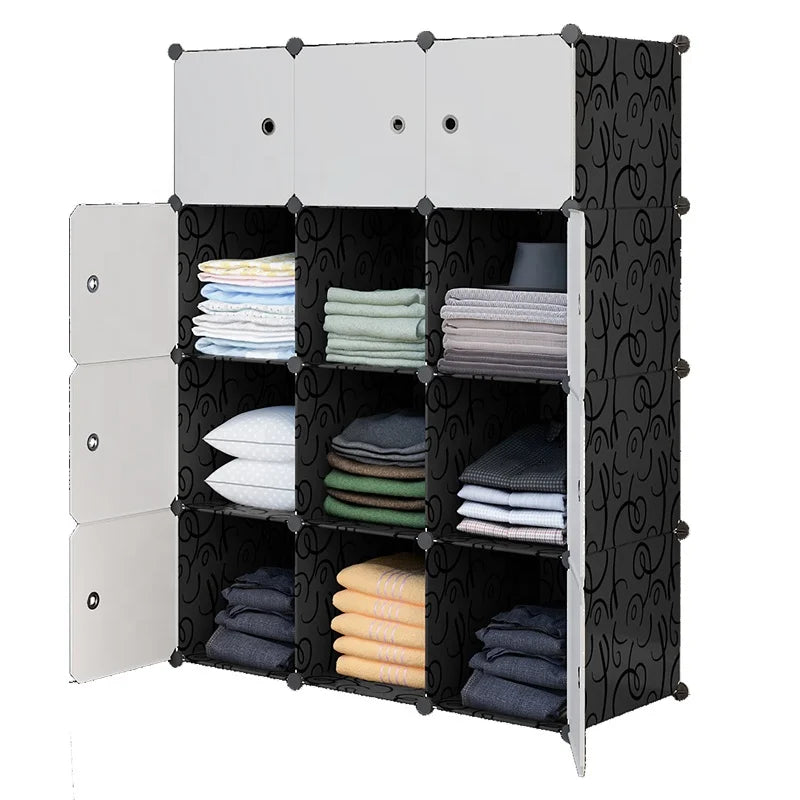 12-Cube Modular Plastic Wardrobe Multi-Use Modern Design Closet for Bedroom Workshop Portable Armoire for Clothes Shoes Storage