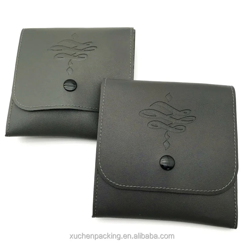 PU Leather Pouch With Button Suede Jewelry Envelope Leather Bag With Customized Logo PU Leather Watch Storage Pouch