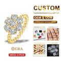 Shenzhen Jewelry Factory Quality Designer Blooming Petals 7pcs 5mm Moissanite Diamonds Ring Silver Jewelry 925 Sterling