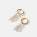 French Vintage Stainless Steel Geometric Pearl Clip on Earrings 18K Gold Plated Freshwater Pearl Drop Earrings