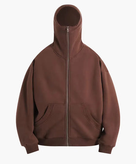 Custom Logo Masked Pullover Custom Design Zipper Hoodie Drop Shoulder Full Face Zipper Plain Hoodie for Men