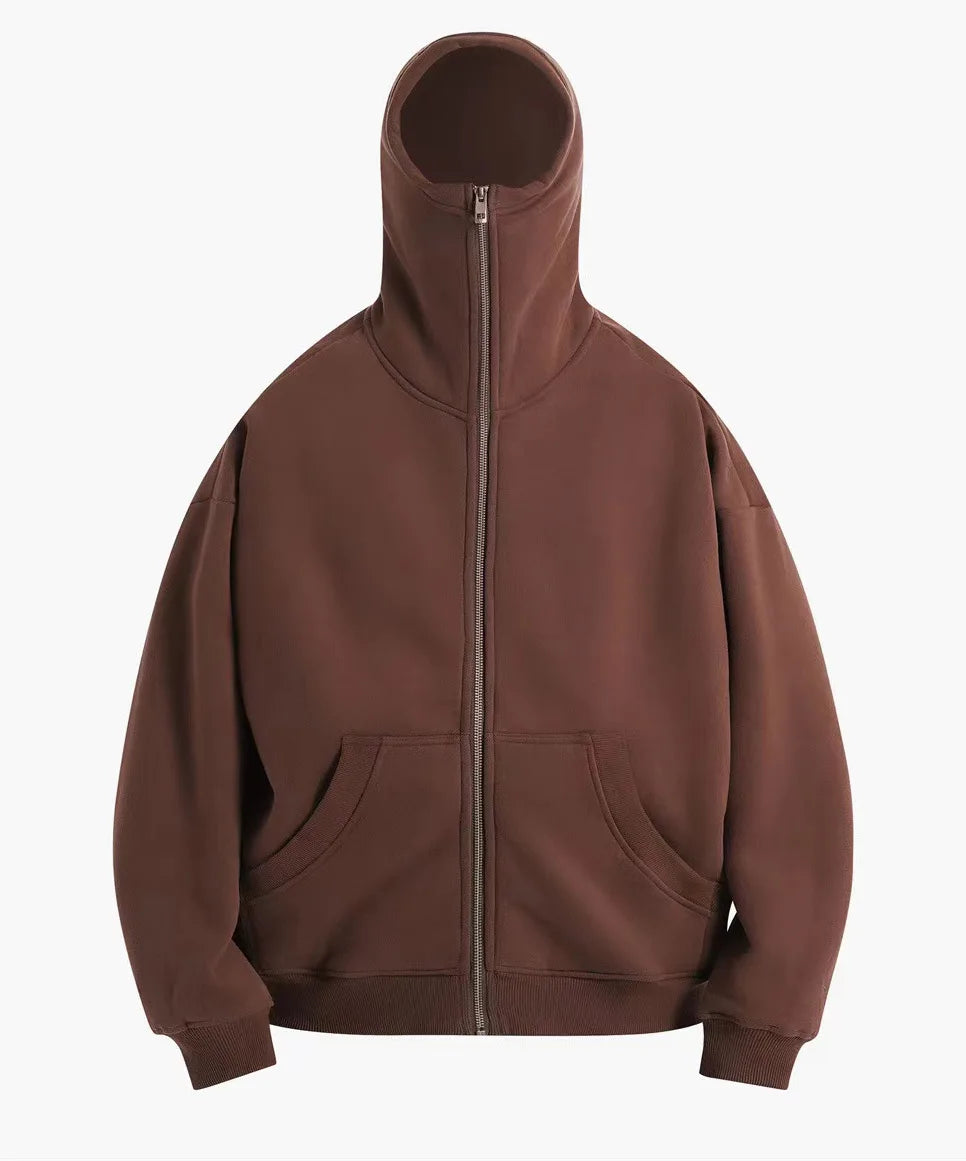 Custom Logo Masked Pullover Custom Design Zipper Hoodie Drop Shoulder Full Face Zipper Plain Hoodie for Men