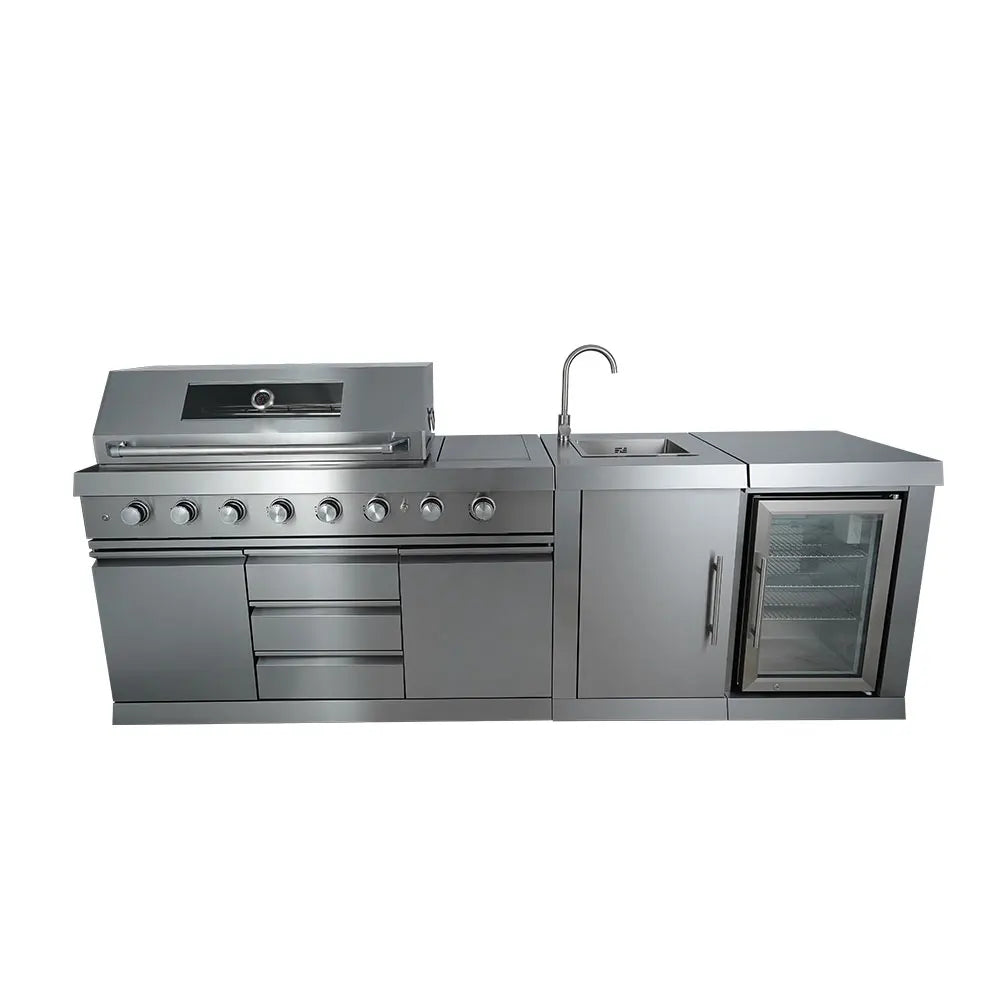 Hyxion Outdoor Kitchen Series 3-Piece Stainless Steel Sink Cabinet with Wine Cabinet for Gas BBQ Grills