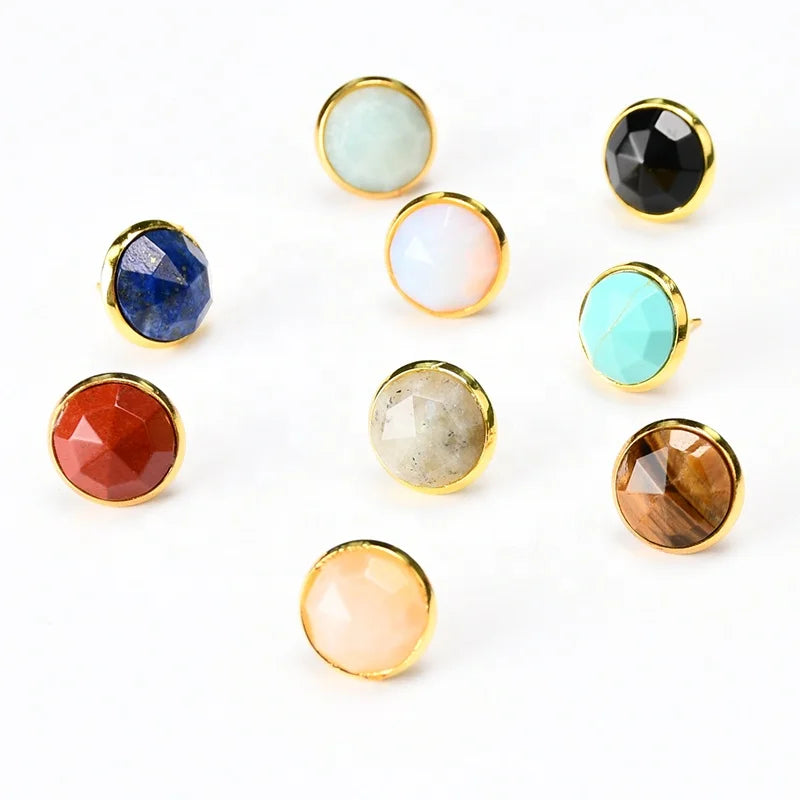 Gemstone Beautiful Faceted Round Natural Stone Earring Stud Jewelry Gift for Women
