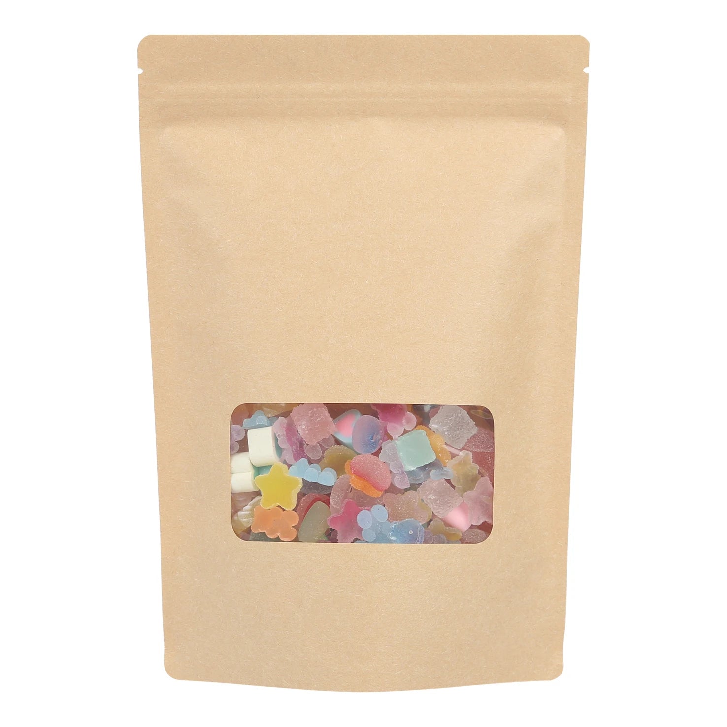 Factory Price Biodegradable Resealable Ziplock Kraft Paper Pouch Bags Food Pouch with clear Window for 250g Snack Food Packaging