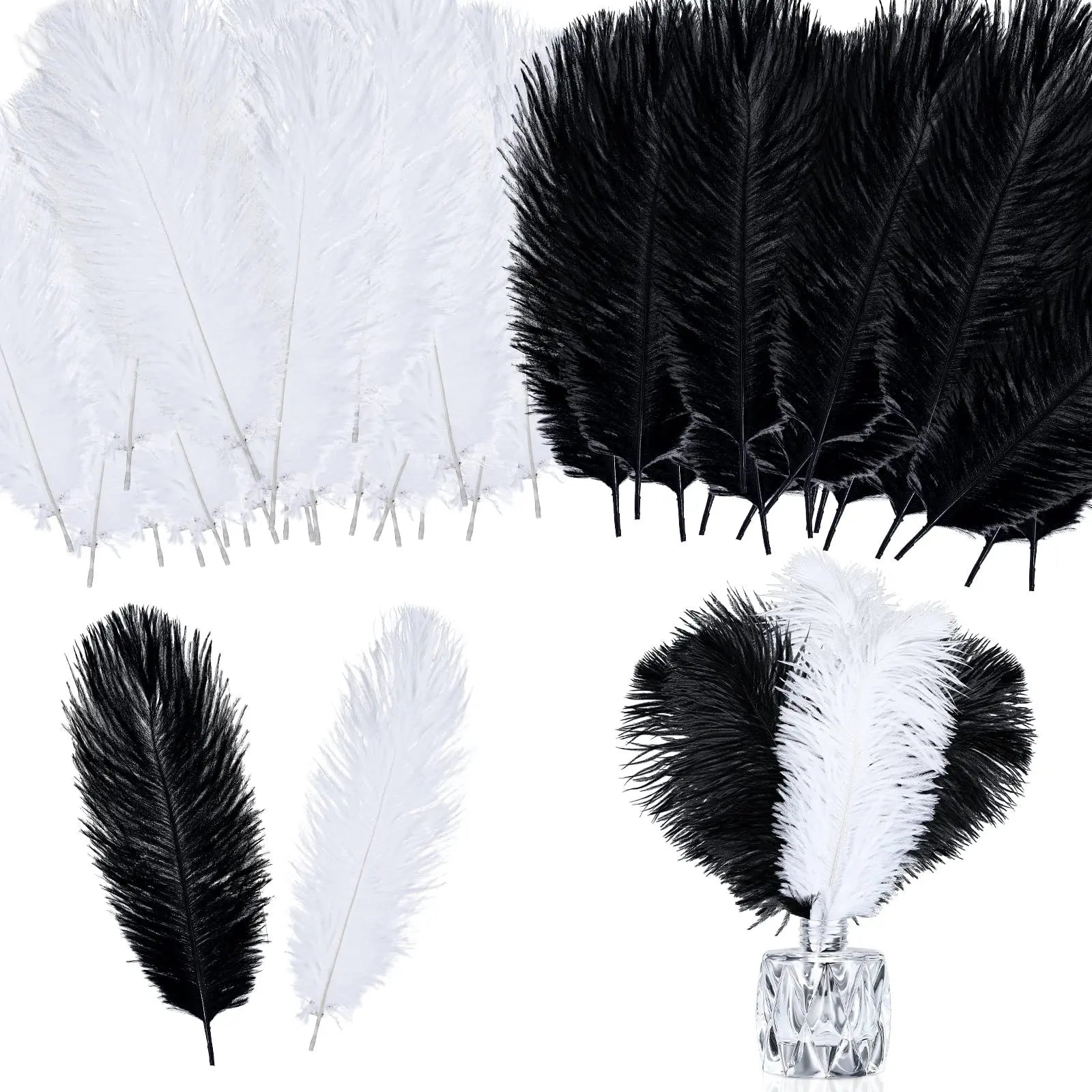 8-10 Inch/ 20-25 cm White Black Bulk Natural Ostrich Drab Feathers for Crafts Costume Wedding Centerpiece Carnival Decor