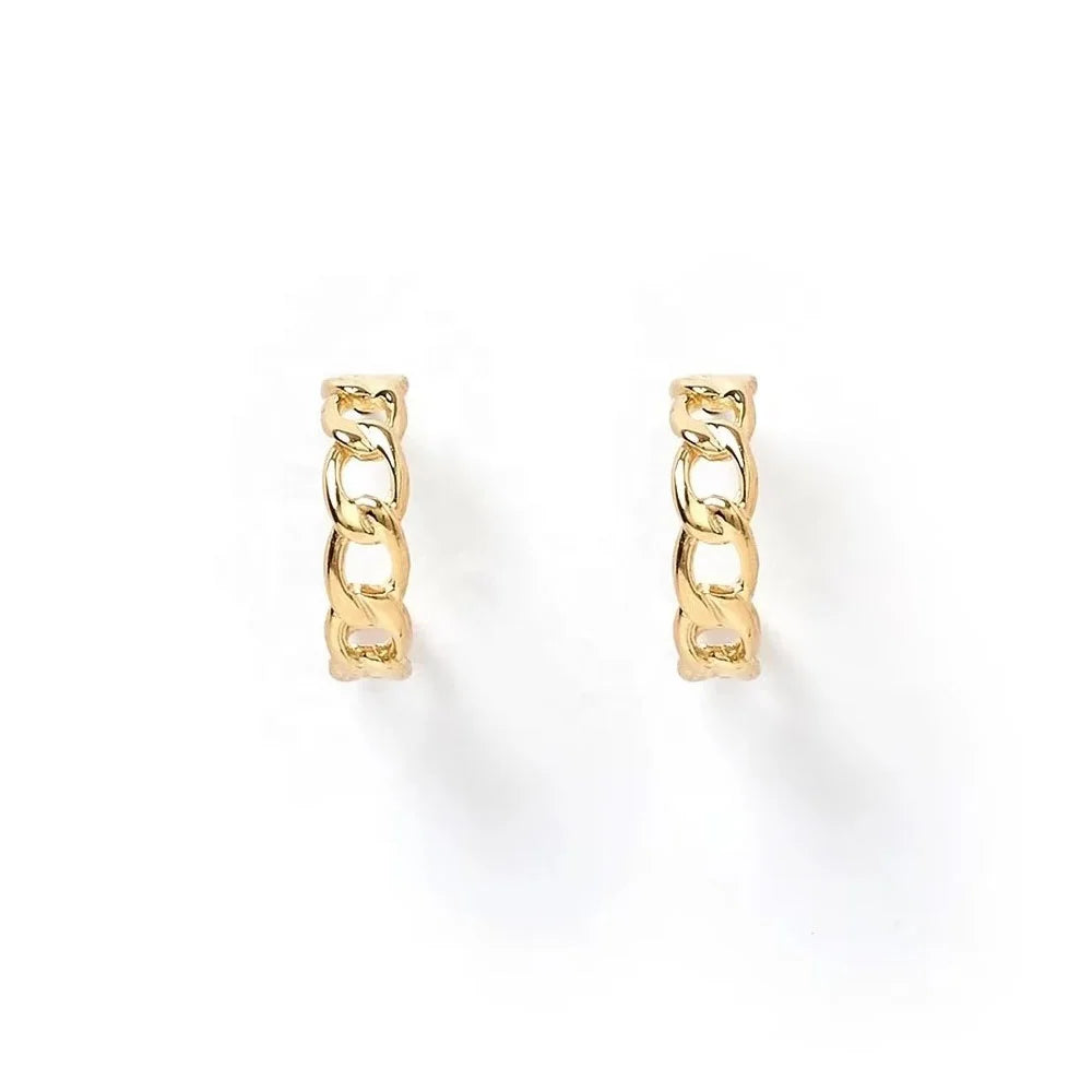 LOZRUNVE 925 Sterling Silver Gold Vermeil Small Chain Link Hoop Earring 18k Gold Plated