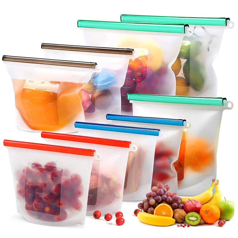 Food Grade Ziplock Leakproof Sandwich Silicon Container Bag Reusable Freezer Storage Silicone Food Bags for Packing Food