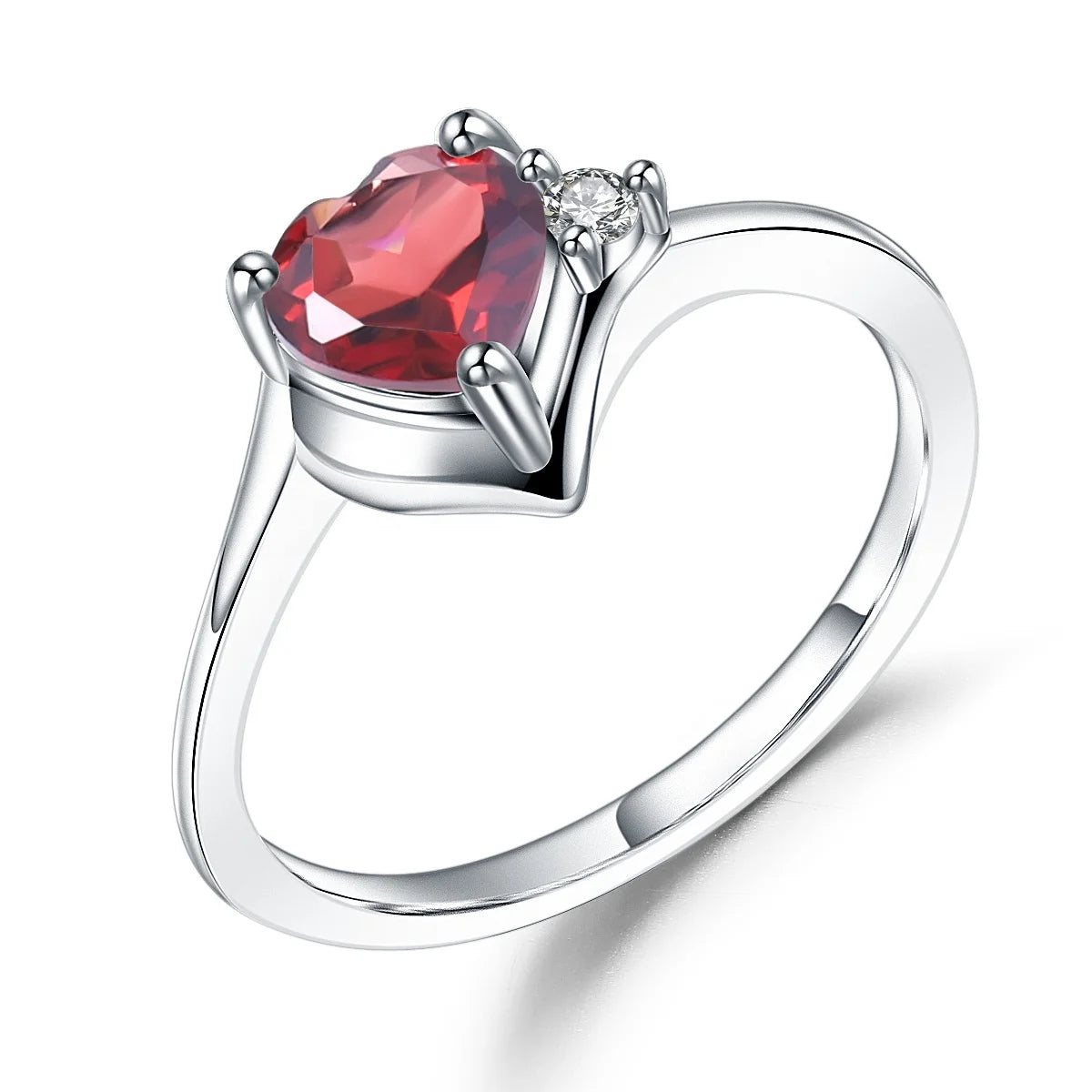 Abiding Natural Garnet Ring 925 Sterling Silver Heart Ring for Women Valentine's Day Gift Jewelry
