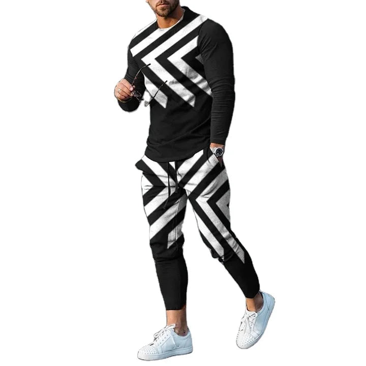 Men's Casual Loose 2 Piece Set Long Sleeve Pullover Hoodie & Pants Big Grimace Print Fashion Streetwear Tracksuit