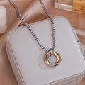 Men's Stainless Steel Round Pendant Necklace Rose Gold Interlocking Three Circle Couple Necklace