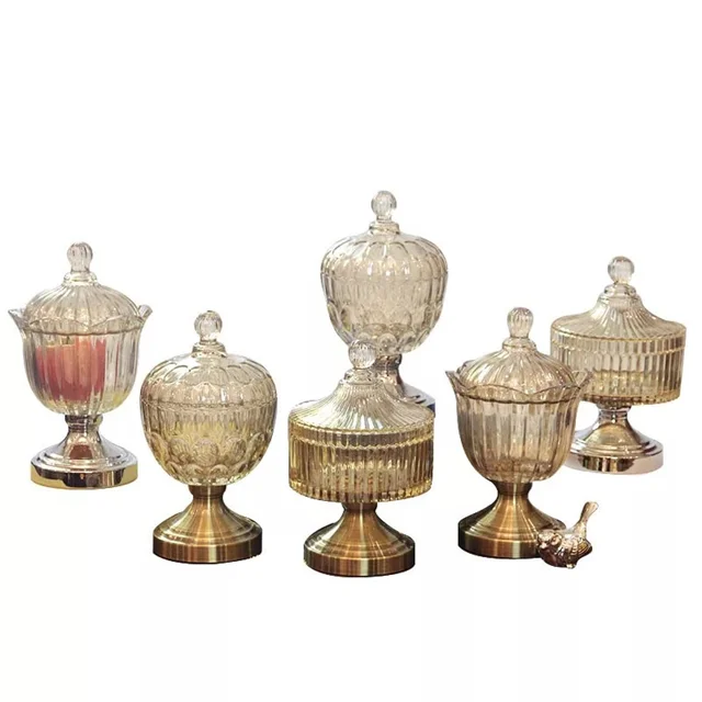 New Design High Foot Glass Wedding Jars with Lid Glass Food Container Candy Jars Nuts Glass Jars