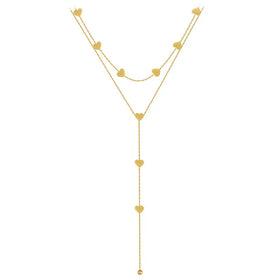 Tarnish Free 18k Gold Plated Stainless Steel Chokers Charm Necklace Minimalist Double-layer Long Tassel Heart Pendant Necklace