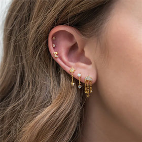 SP New Arrived Stud Earrings Sets S925 Silver Needle Moon and Star Zircon Cloud Earrings