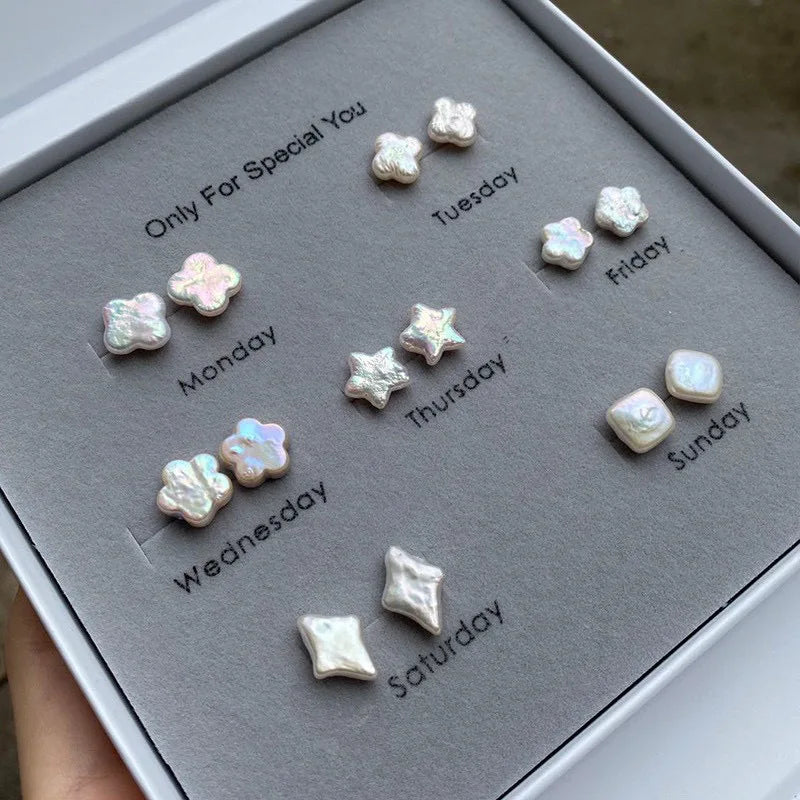 925 Sterling Silver Freshwater Pearl Stud Earrings Set With Box
