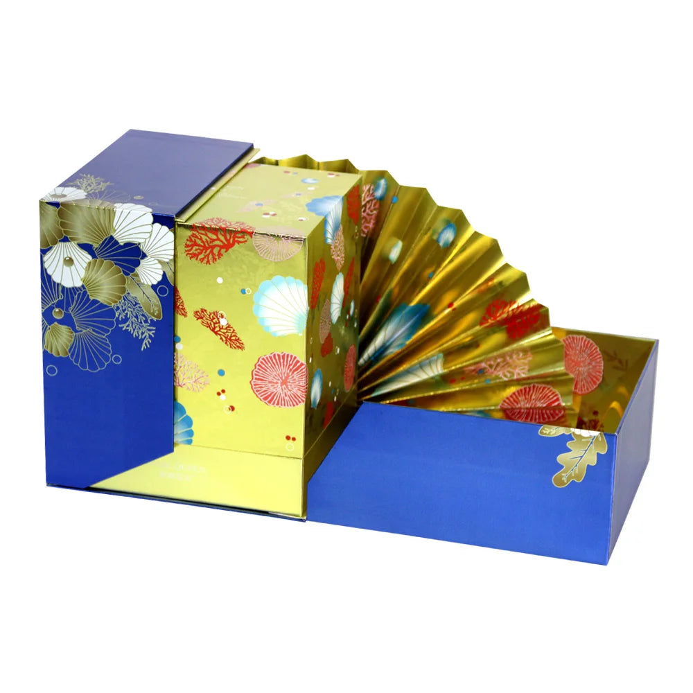 Luxury Brand Packaging Box Medium-density Fiberboard Glossy Silver Paper UV Printing Fan-shaped Ribbon for Face Cream Cosmetic